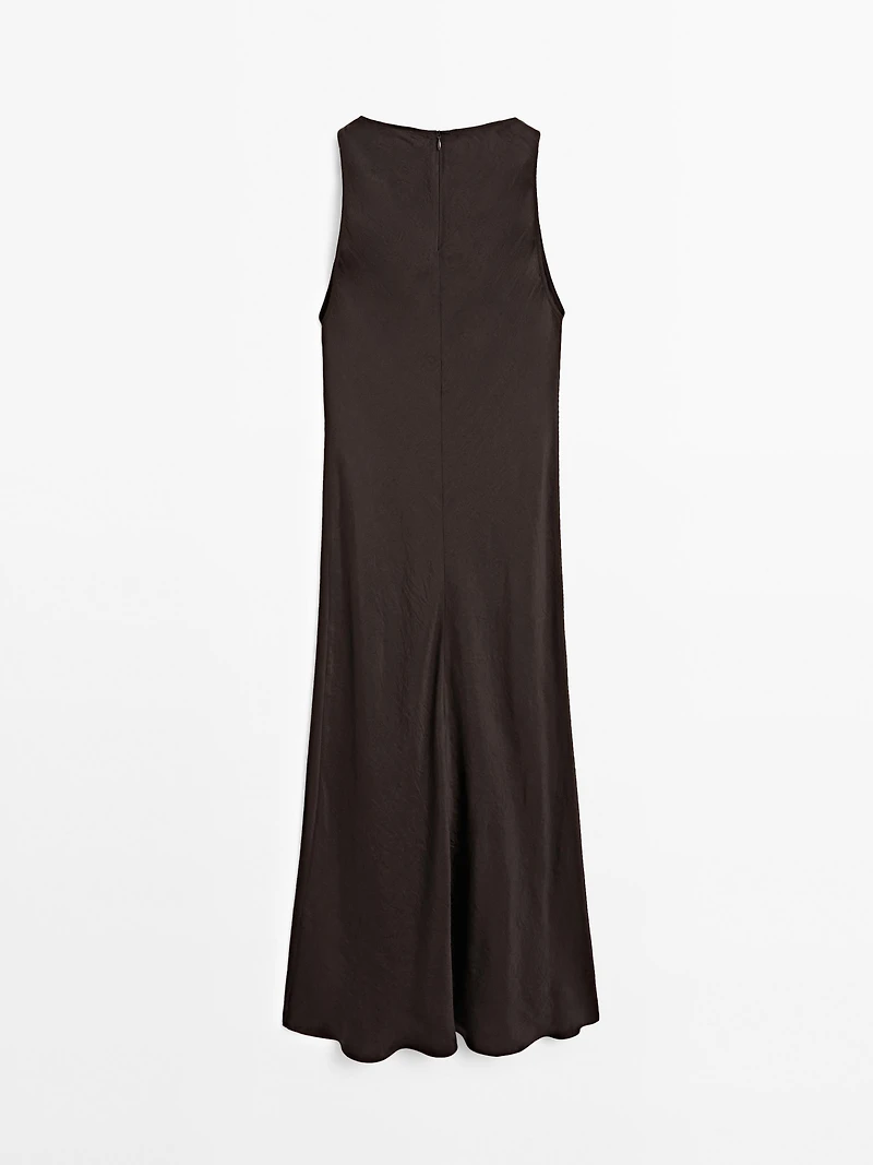 Long satin halter neck dress