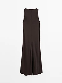 Long satin halter neck dress