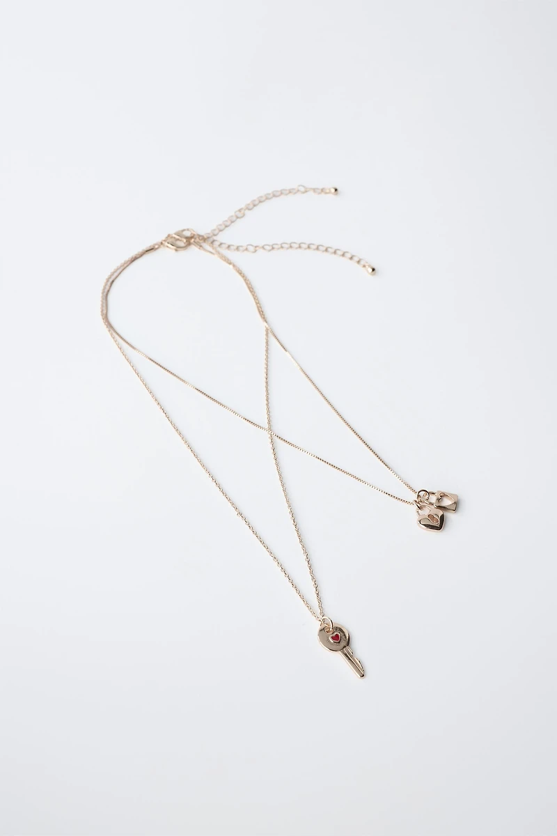 PACK OF TWO KEY AND PADLOCK NECKLACES