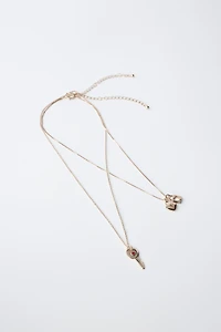PACK OF TWO KEY AND PADLOCK NECKLACES