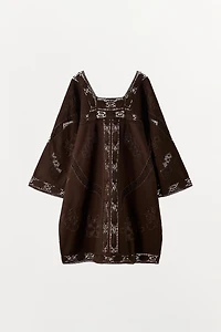 EMBROIDERED EYELET CANVAS DRESS