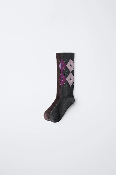 TWO-PACK OF DIAMOND PRINT TALL SOCKS