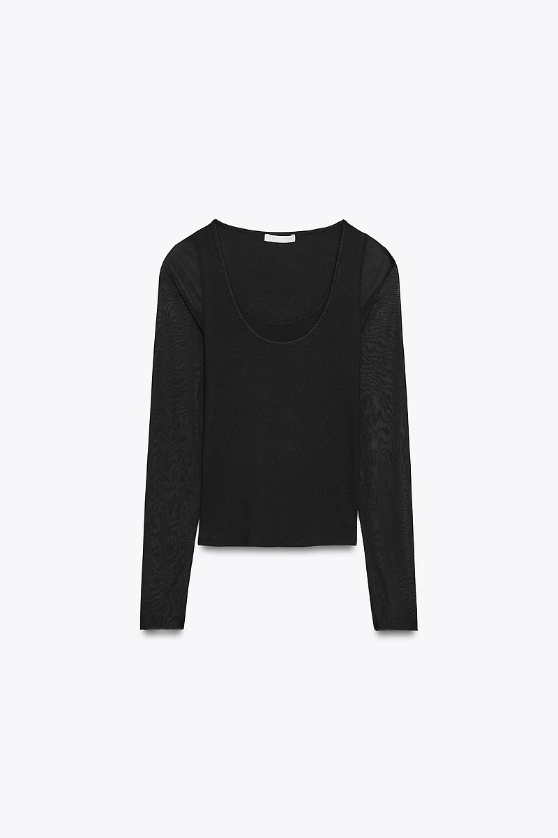 SEMI-SHEER COMBINATION T-SHIRT