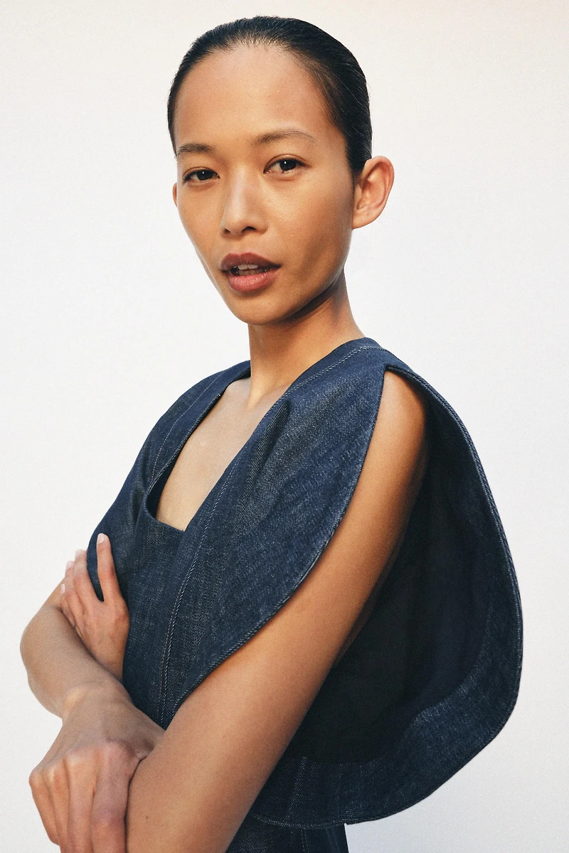 ZW COLLECTION PUFF SLEEVE DENIM BLOUSE