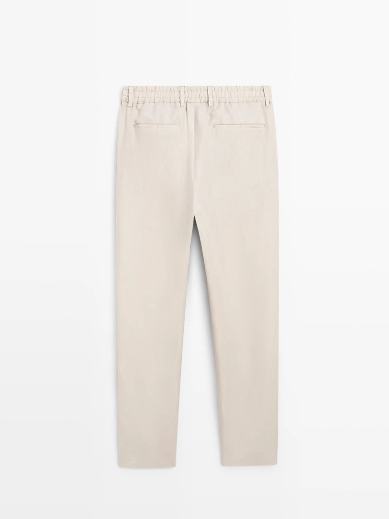 100% linen trousers with elasticated detail