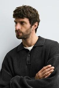 WASHED KNIT POLO SHIRT