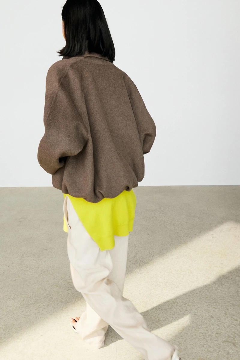 Wrap-style melange wool blend jacket