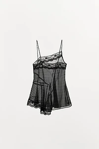 TOP IMPRIMÉ À POIS ET DENTELLE
