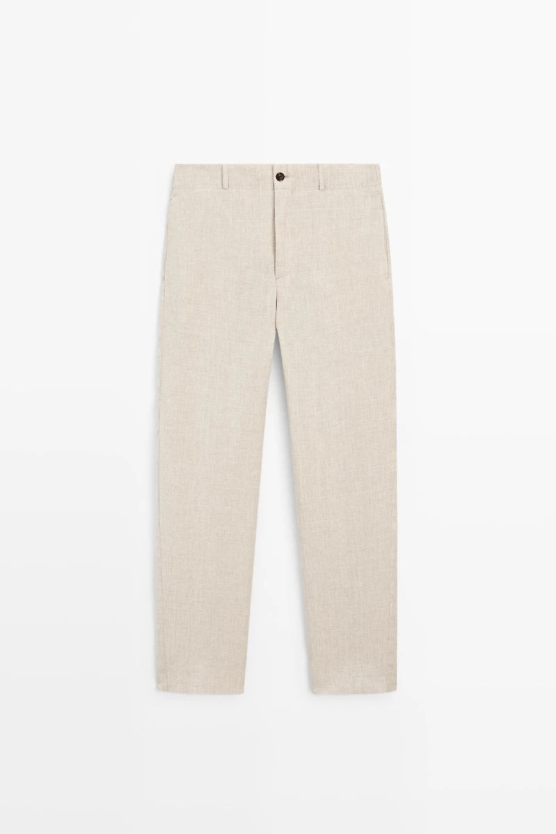 Pantalon carreaux 100 % lin