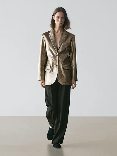 Metallic nappa leather blazer