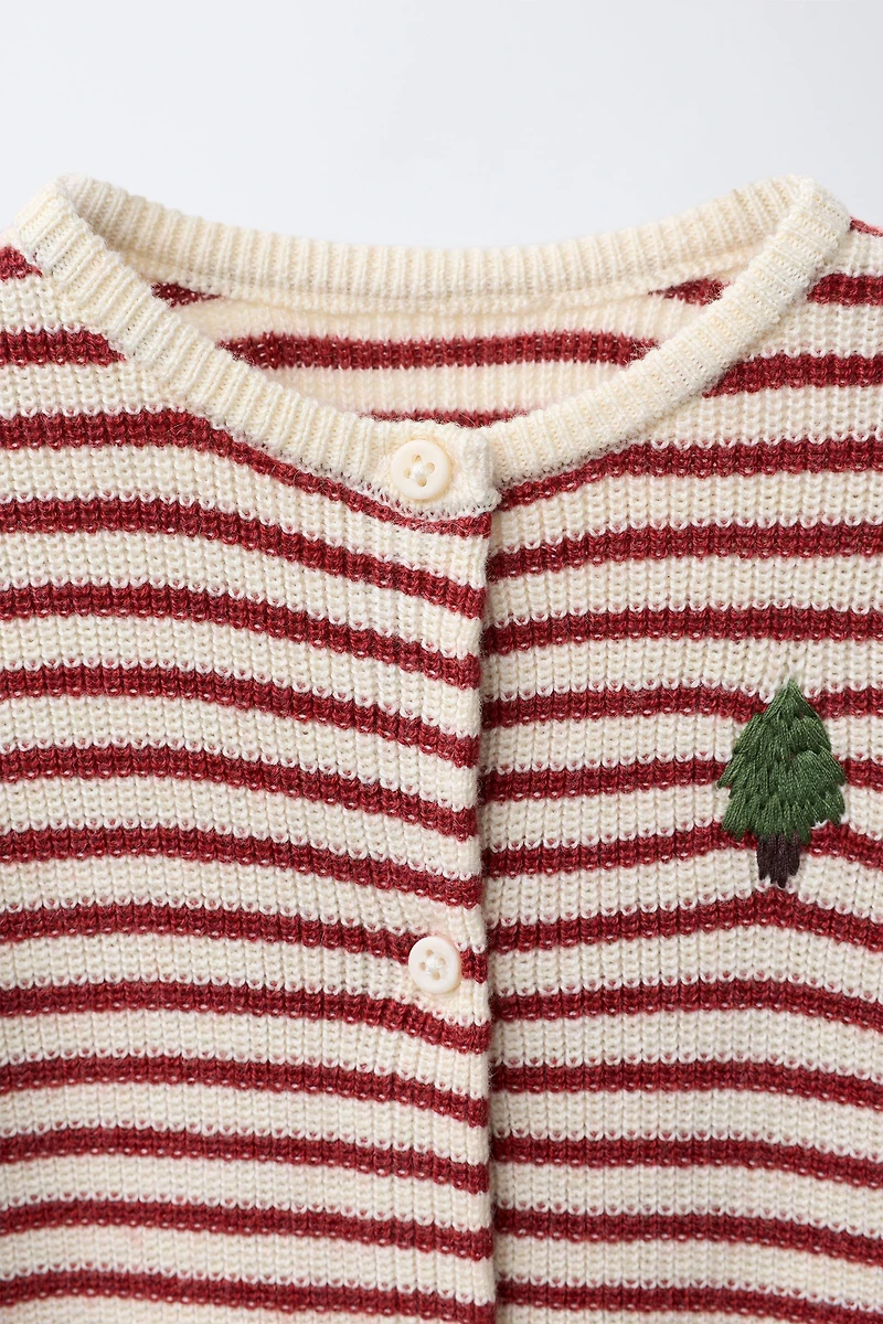 EMBROIDERED TREE KNIT STRIPED JUMPSUIT