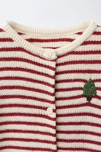 EMBROIDERED TREE KNIT STRIPED JUMPSUIT