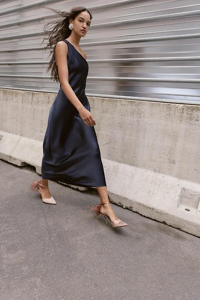 ASYMMETRIC SATIN MIDI DRESS