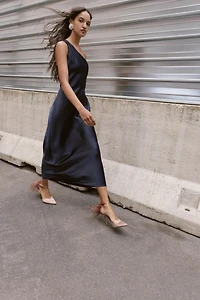 ASYMMETRIC SATIN MIDI DRESS