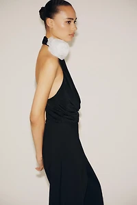 TEXTURED FLOWER HALTER BODYSUIT