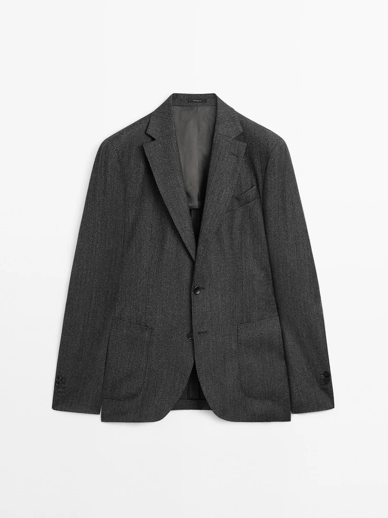 Herringbone wool blend blazer