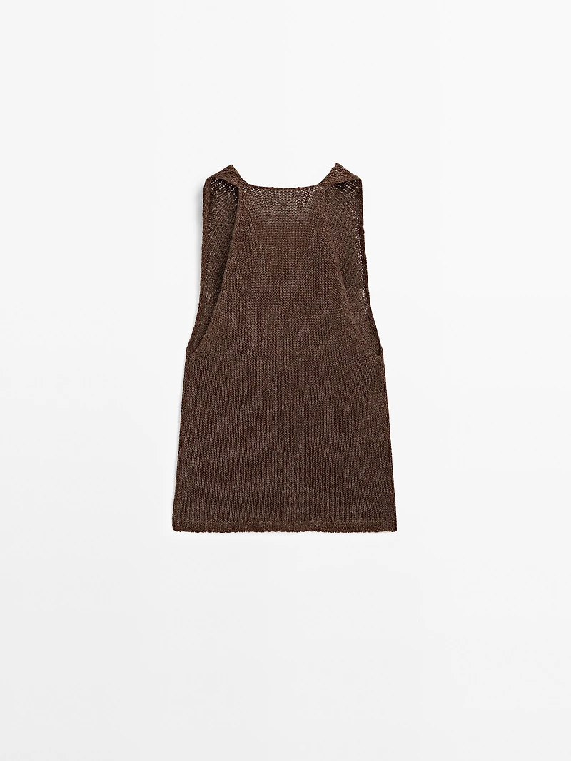 Linen blend knit halter top