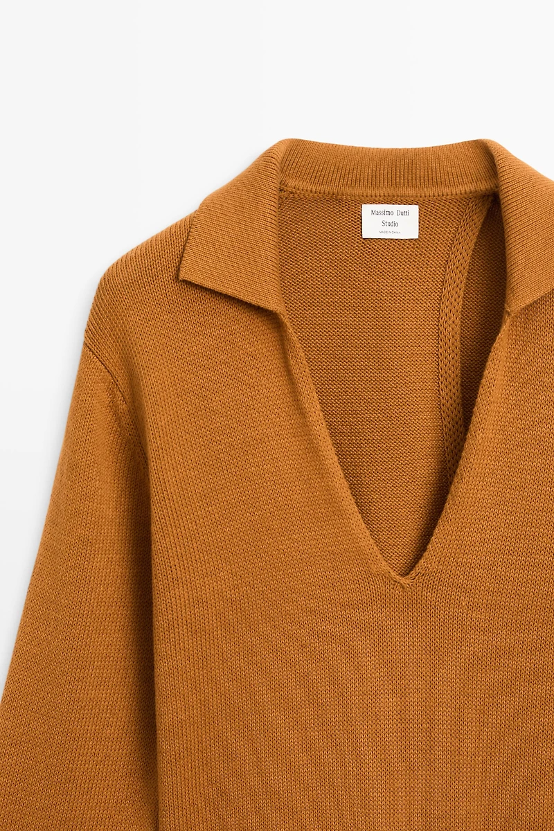 100% Cotton V-Neck Knit Sweater - STUDIO