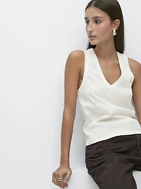 Haut col en V 100 % coton