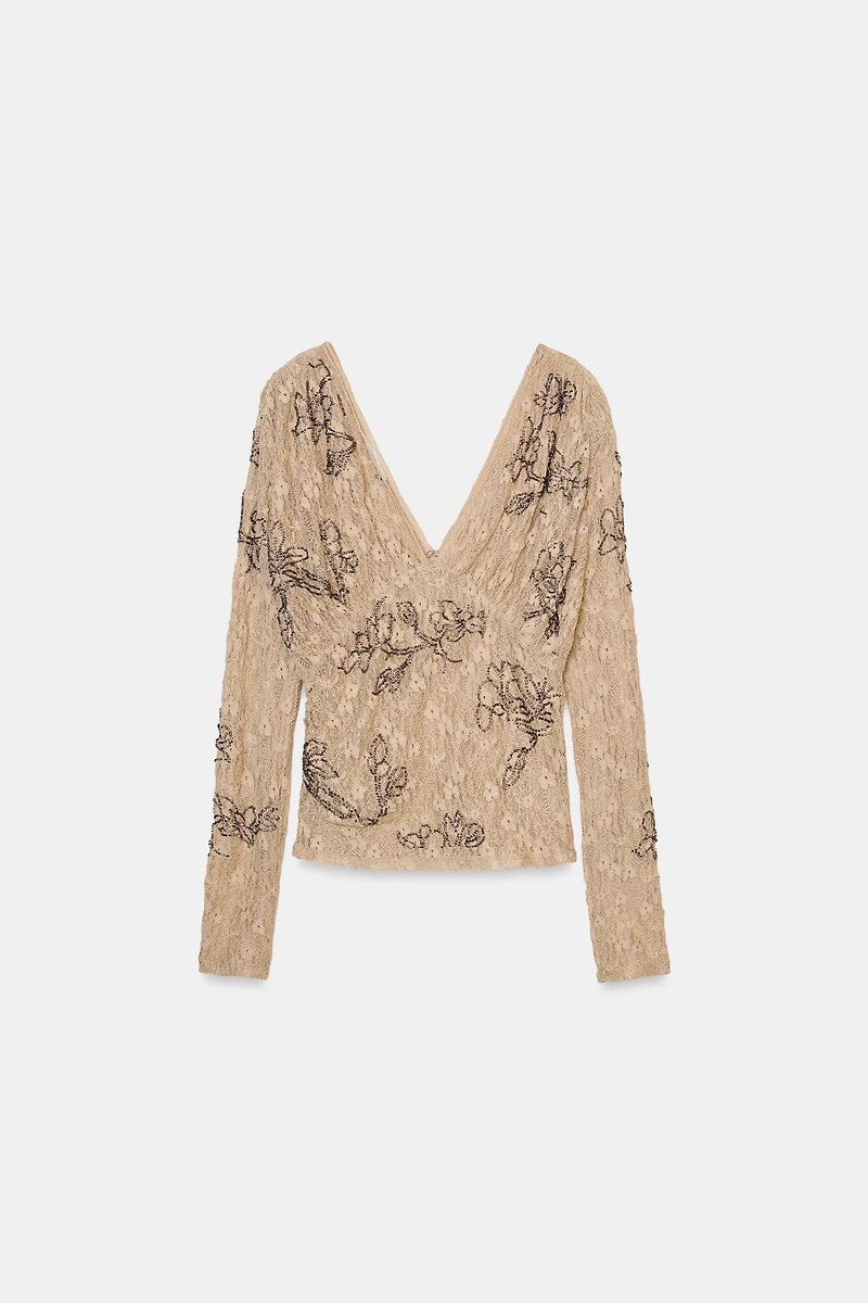 BEADED EMBROIDERED TOP