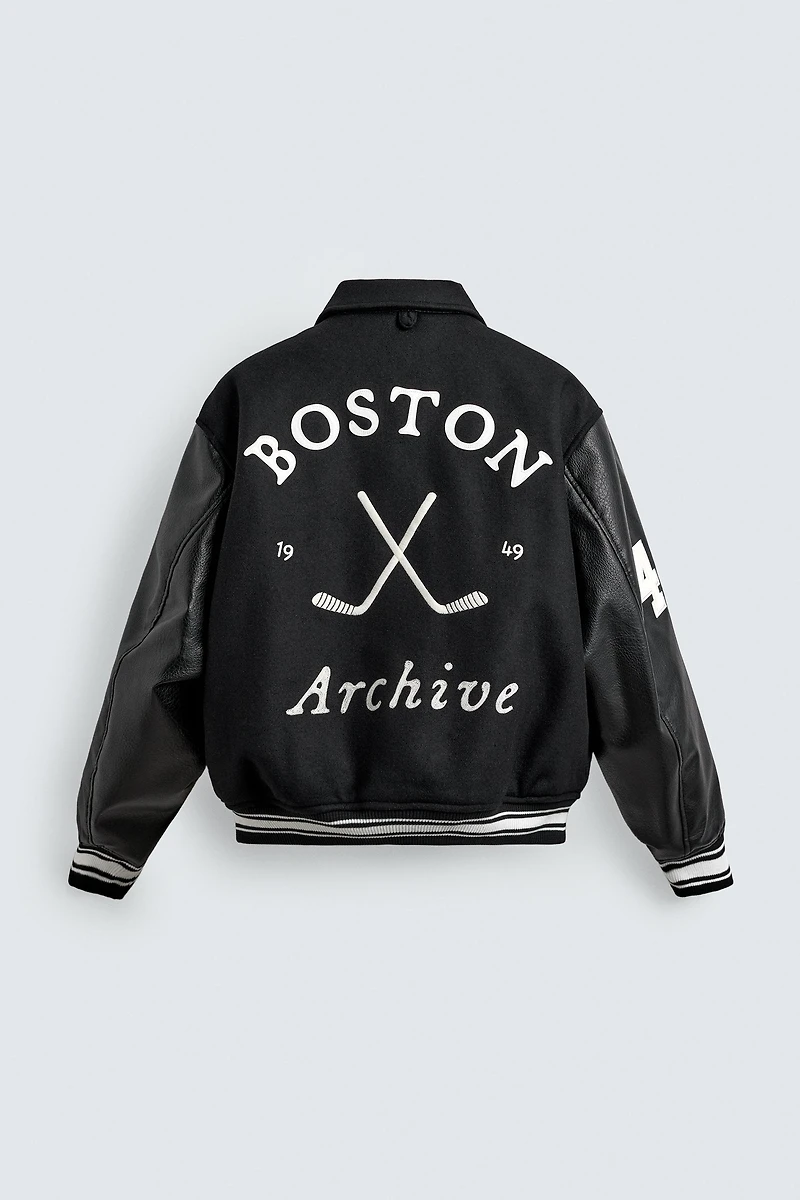 COMBINATION EMBROIDERED BOMBER JACKET