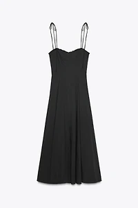 RUFFLED POPLIN MIDI DRESS