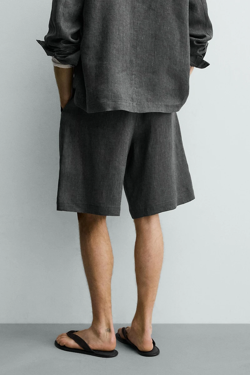 100% LINEN PLEATED SHORTS