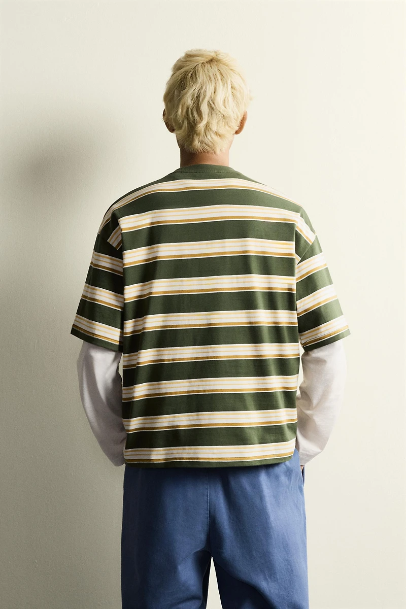 RELAXED FIT STRIPED TEXT T-SHIRT