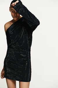 ROBE COURTE ASYMÉTRIQUE STRASS