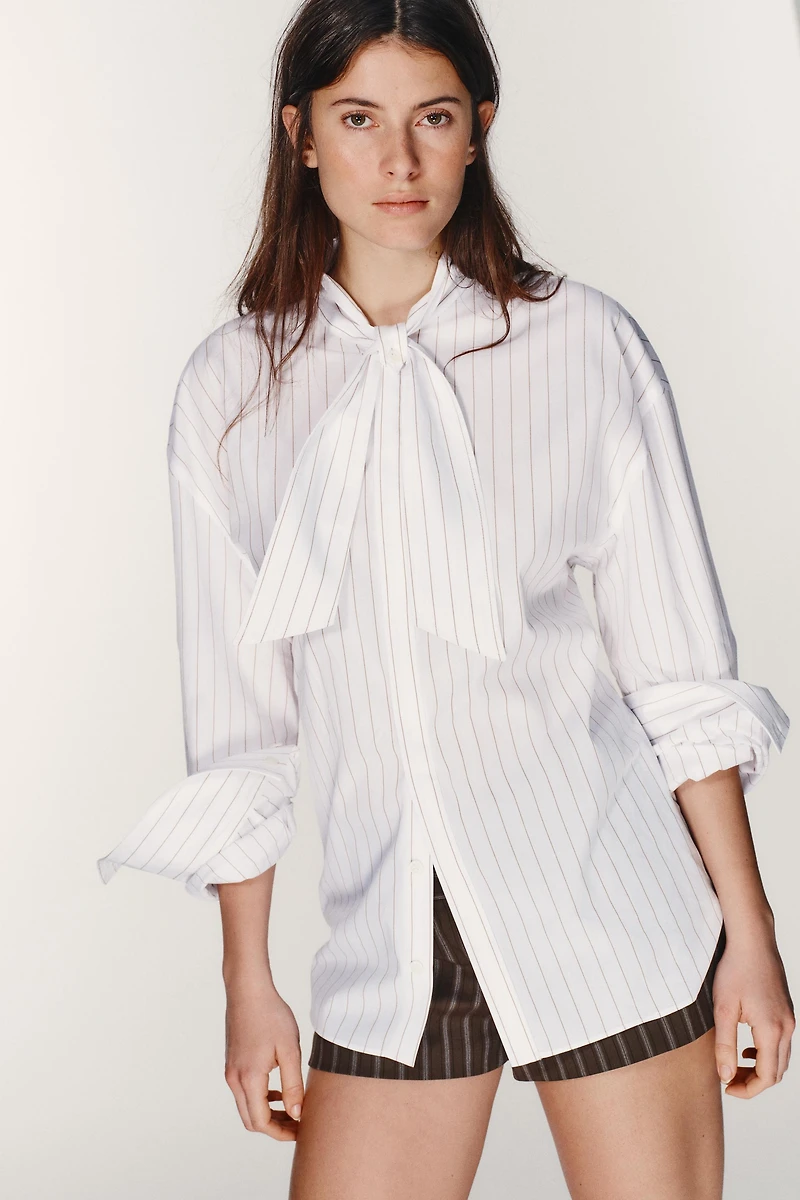 STRIPED SCARF POPLIN SHIRT