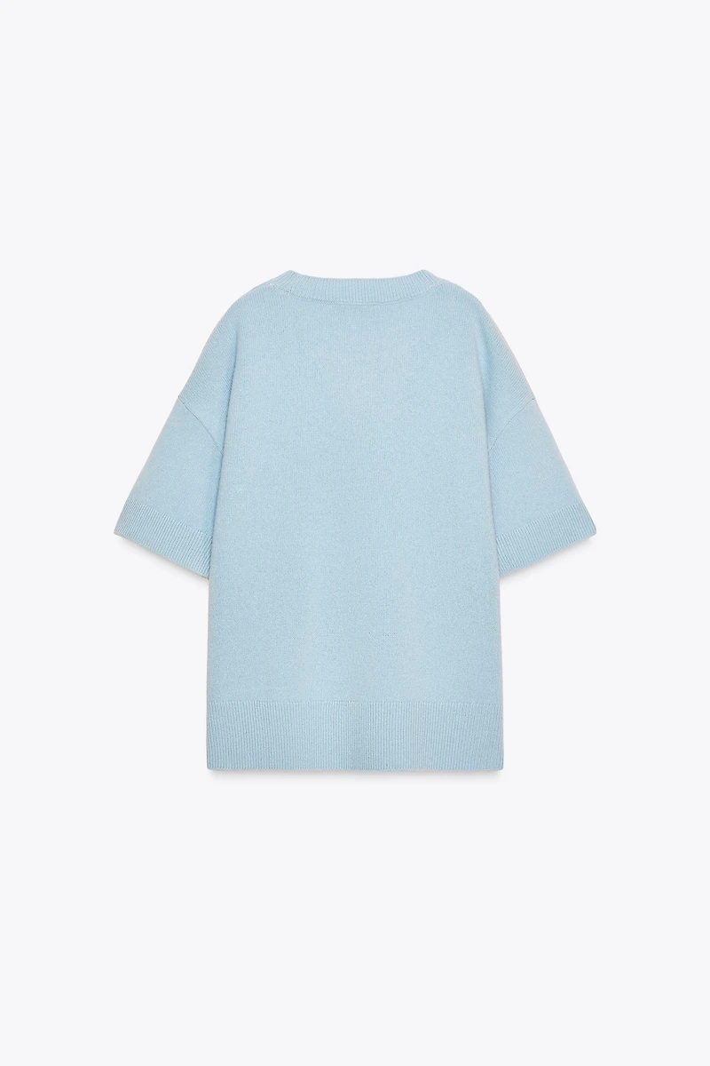 100% WOOL KNIT BASIC SHORT SLEEVE SWEATER