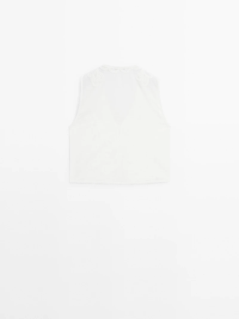 Veste sans manches brodée 100 % coton
