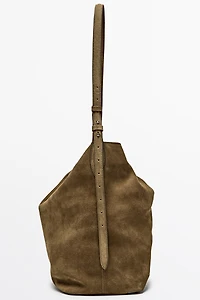 Distressed split suede leather bucket bag