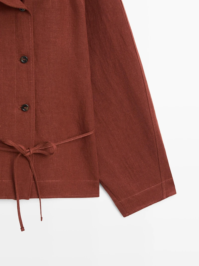 100% linen kimono with buttons and tie detail