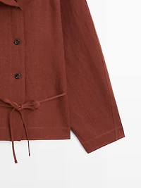 100% linen kimono with buttons and tie detail