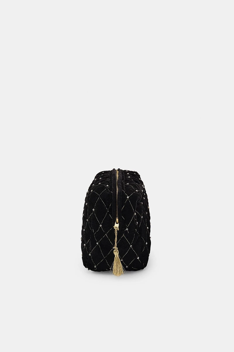 GLITTER VELVET QUILTED TOILETRY BAG