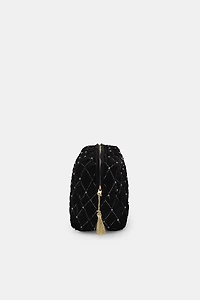 GLITTER VELVET QUILTED TOILETRY BAG