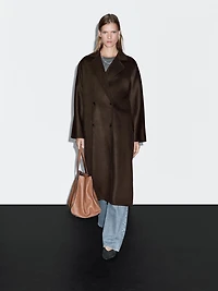 Long double-breasted wool blend coat