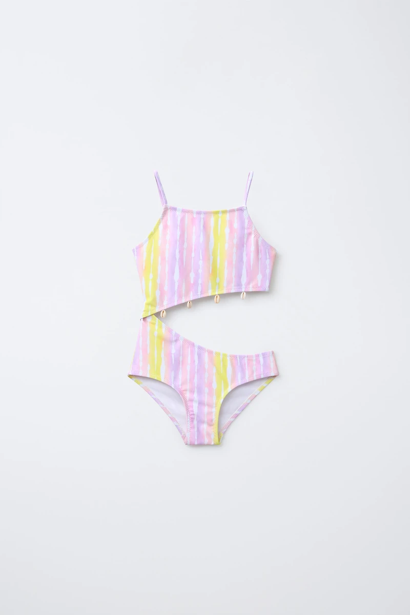 6-14 YEARS/ TIE DYE SWIMSUIT WITH SHELL CUT OUT