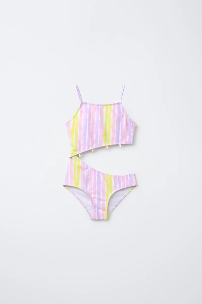 6-14 YEARS/ TIE DYE SWIMSUIT WITH SHELL CUT OUT