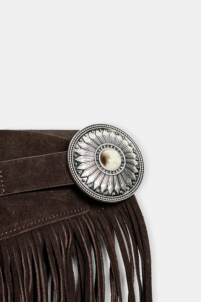 CEINTURE-JUPE 100 % CUIR À FRANGES