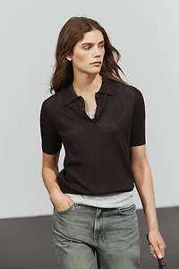 Cotton blend open-knit polo shirt