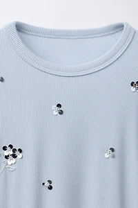 SEQUINED RIBBED T-SHIRT