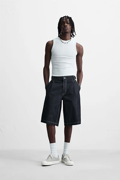 BELTED BAGGY FIT DENIM SHORTS