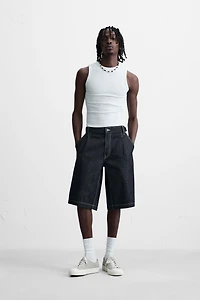 BELTED BAGGY FIT DENIM SHORTS