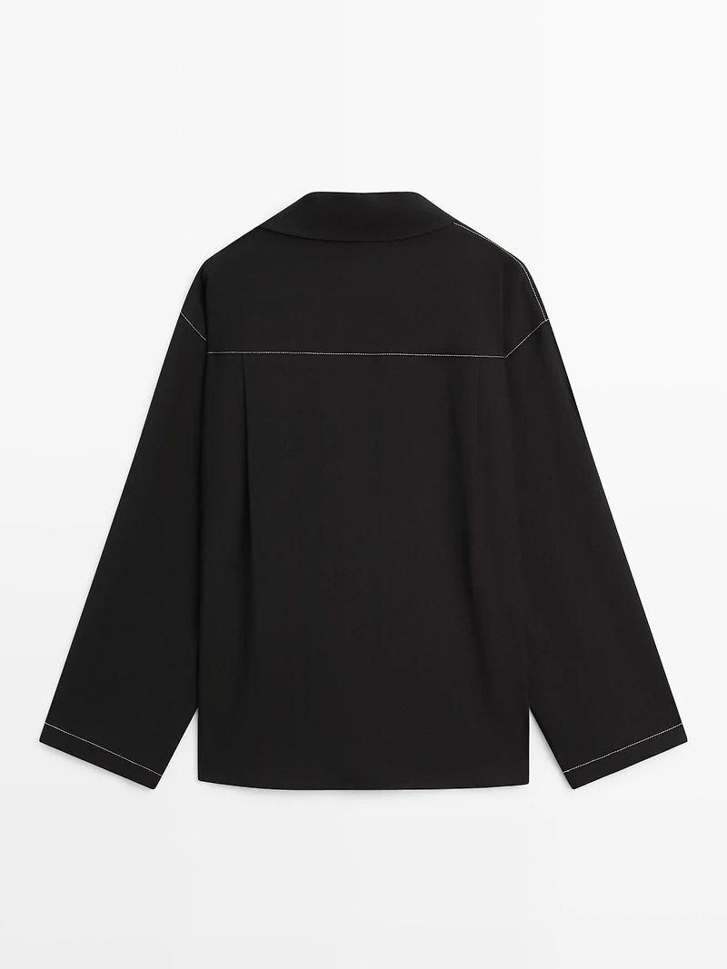 Flowing wool blend overshirt with pocket detail