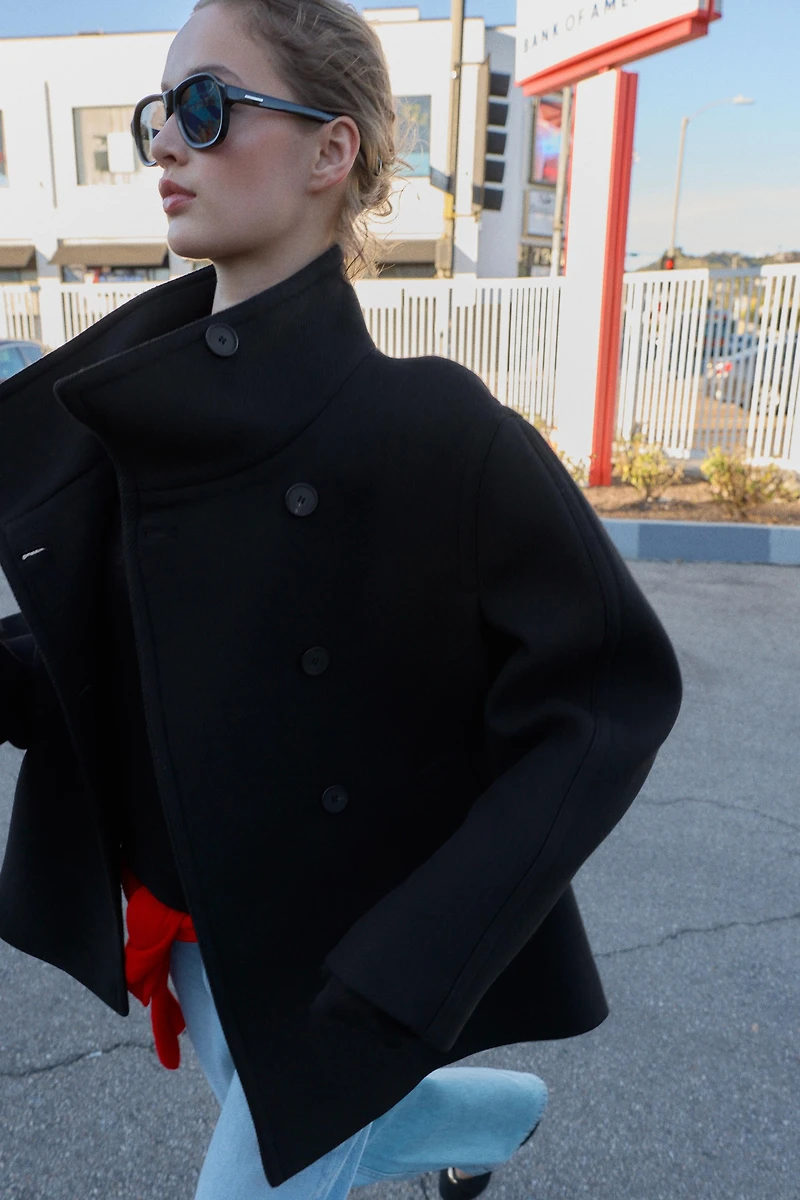 HIGH NECK WOOL BLEND SHORT COAT