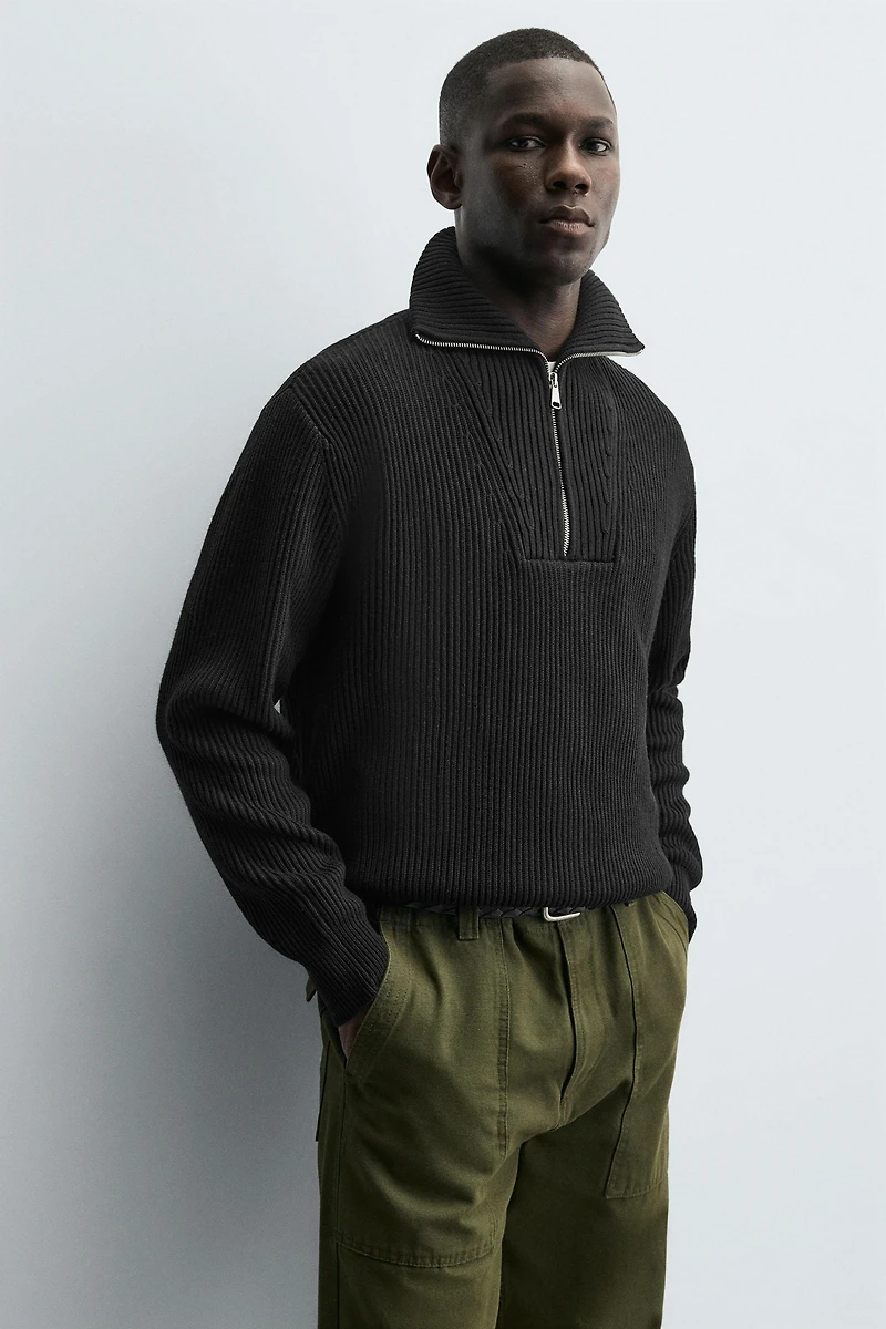 PURL KNIT QUARTER-ZIP JUMPER