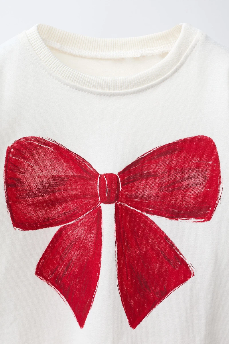 WATERCOLOR PRINT T-SHIRT WITH BOW