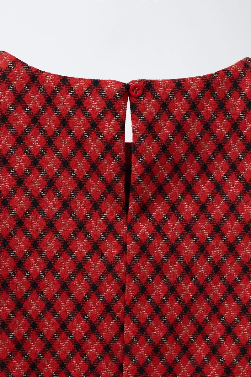 BOW TRIM PLAID DRESS